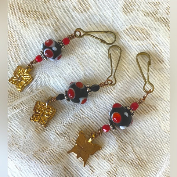 NWT SET OF THREE Phone/Keychain Goldtoned Beaded antique butterfly charms - Picture 1 of 6
